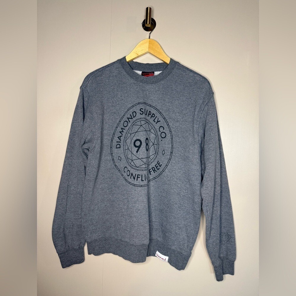 Diamond Supply Co Logo Crewneck Sweatshirt Heather Gray Skate Streetwear Small